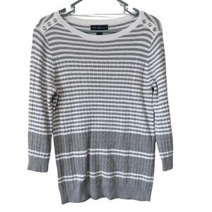 3/$20 Karen Scott Gray and White Striped Sweater